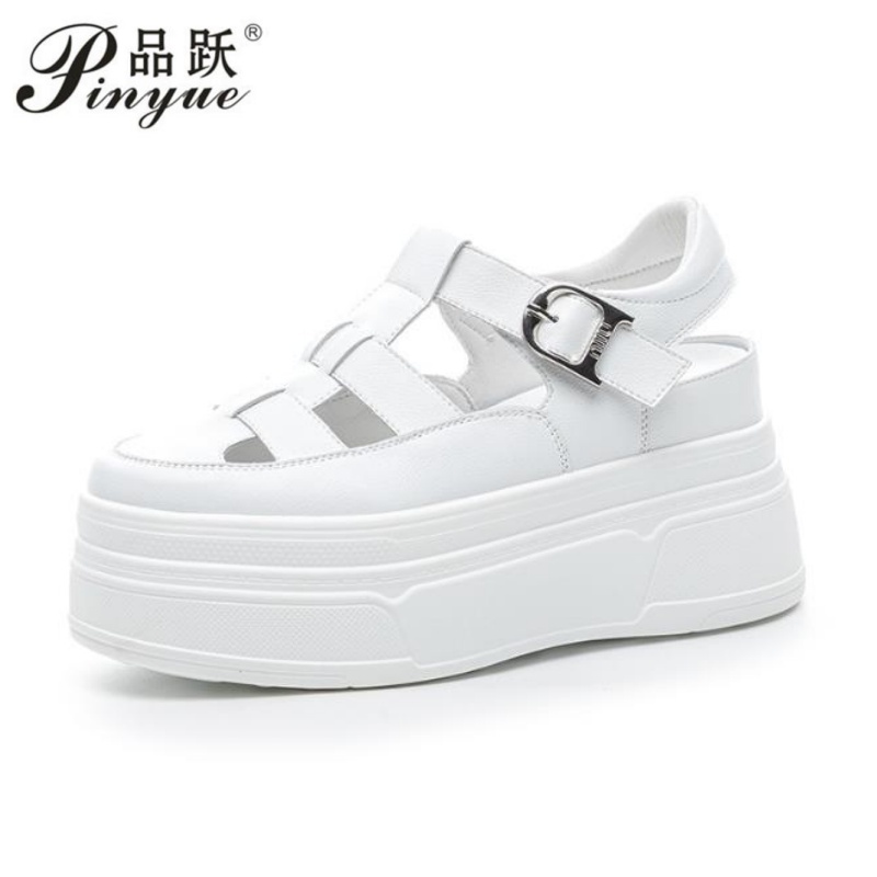 Wedge Heeled Sneaker - 8.5cm Hollow Full Cow Genuine Leather