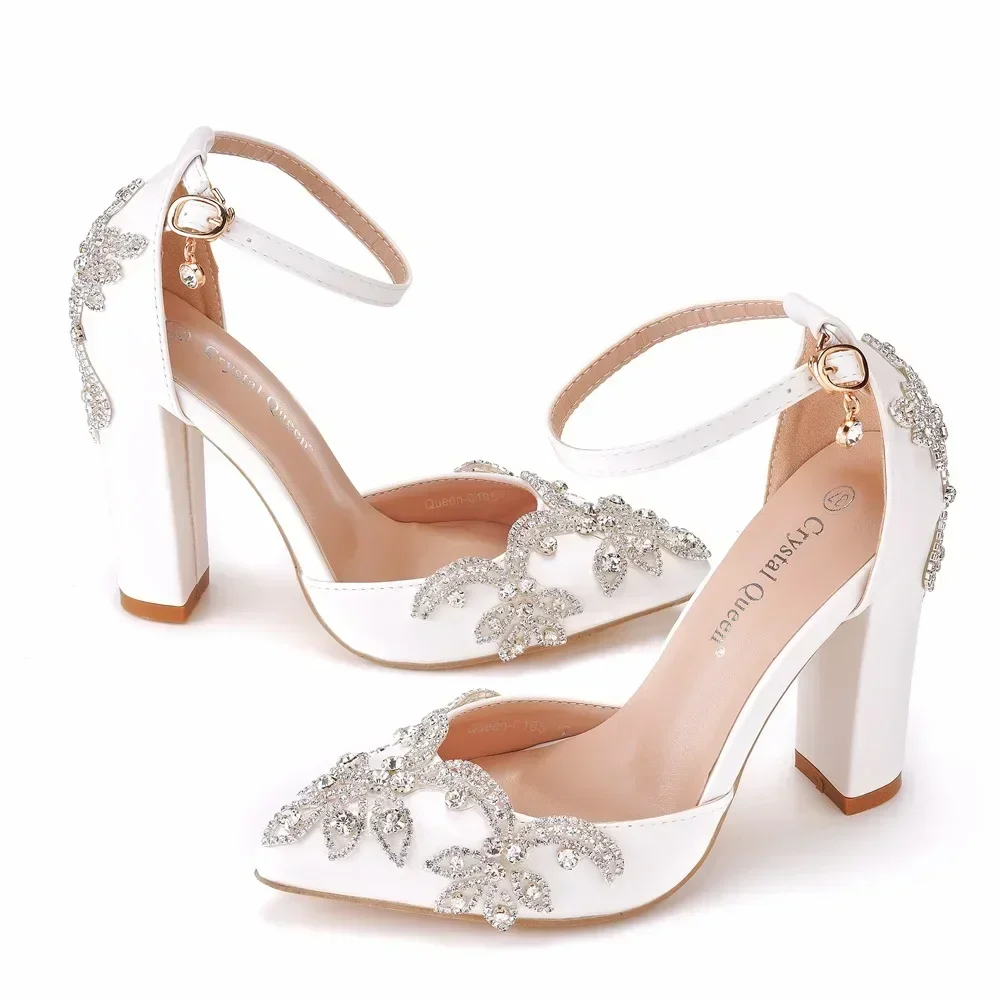 Rhinestone Sandal Women - 2026 Thick Heel Pointed Toe Shoes