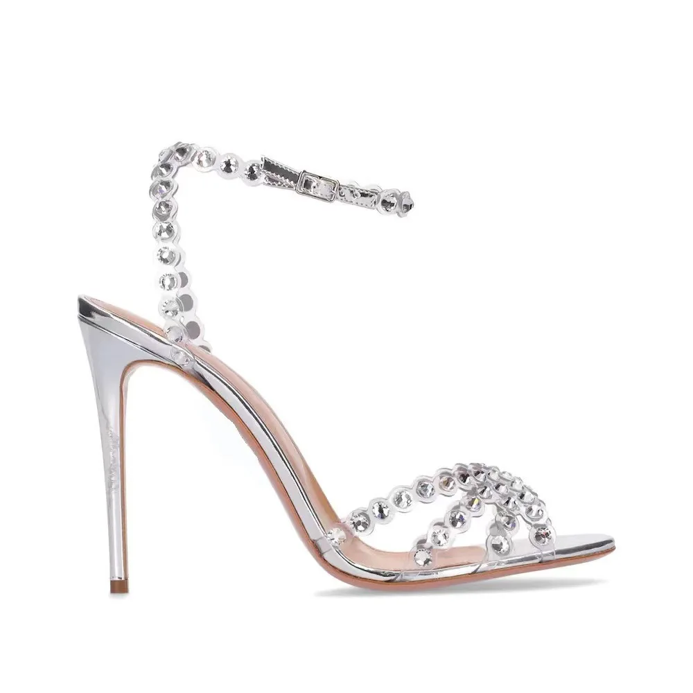 Rhinestone Sandal Women - Socialite Plus Size Silver Heels Jelly