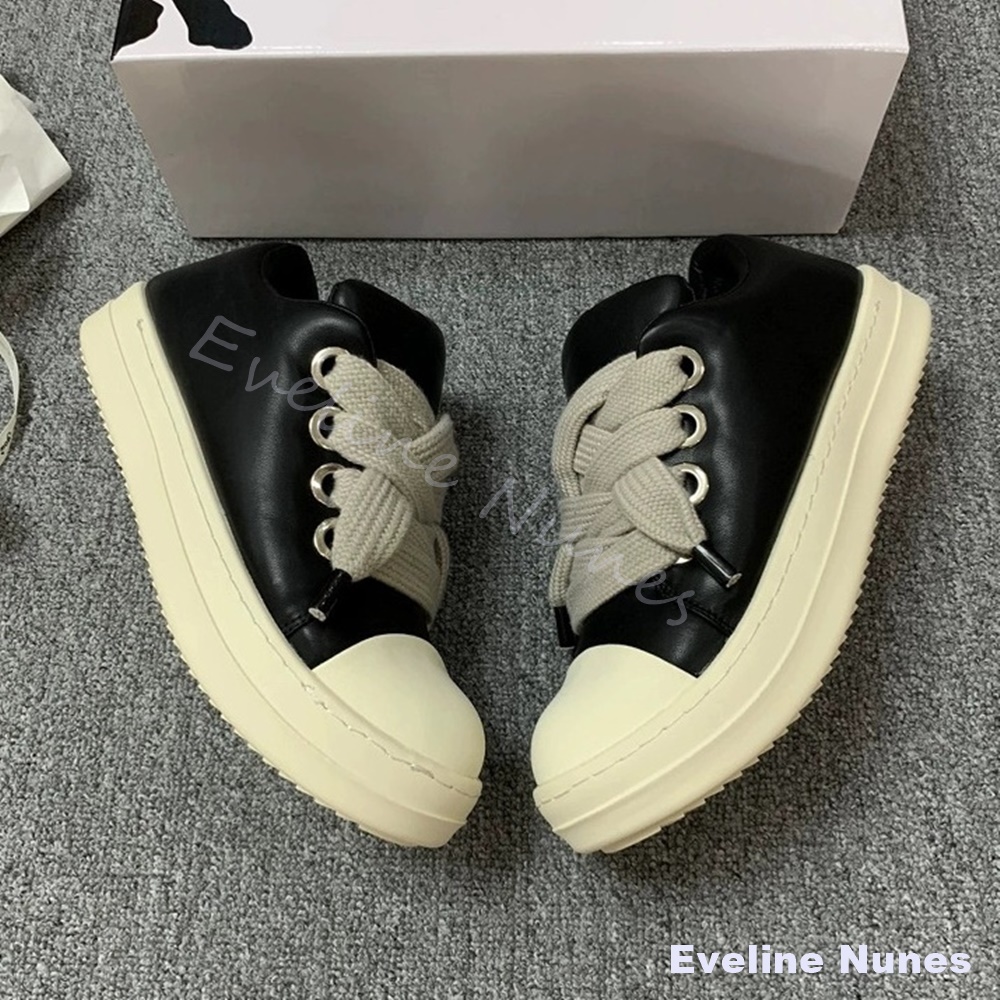 Women'S Shoes Y2K - Unisex Black Leather Platform Sneakers White