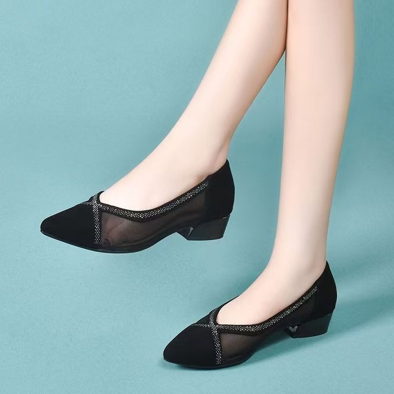 Women Shoes Black - 2025 Black Mesh New Pointed Fashion