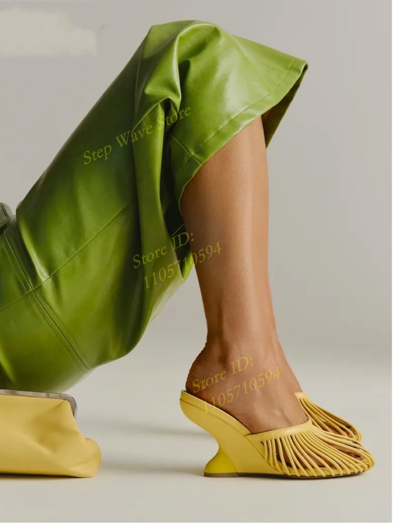 Women'S Shoes Burgundy - Square Toe Yellow Slippers Strange Style