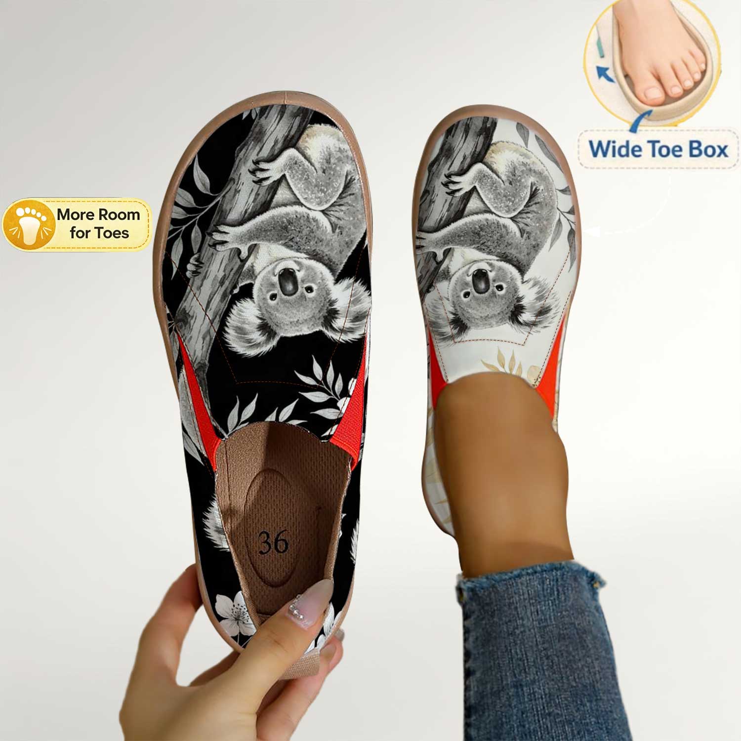 Women'S Shoes For Wide Feet - Women's Cute Koala Print Slip-On Shoes,