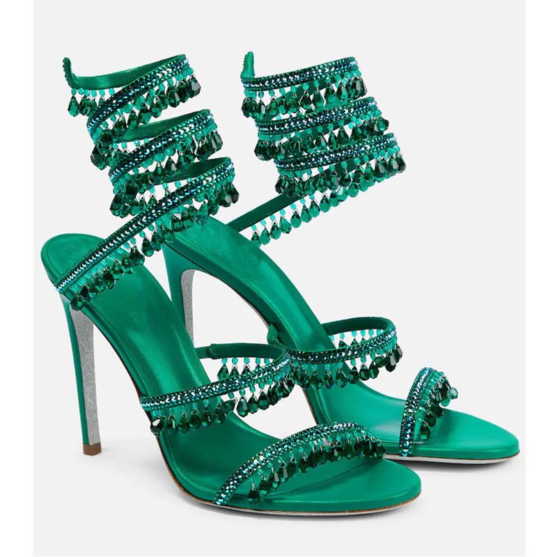 Sexy Green Crystal Fringe Stil - Rhinestone Sandal Women recension och pris