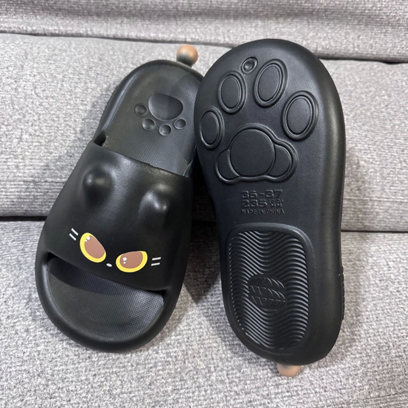 New Cute 3D Black Cat Paw Slid - Women Shoes Black recension och pris