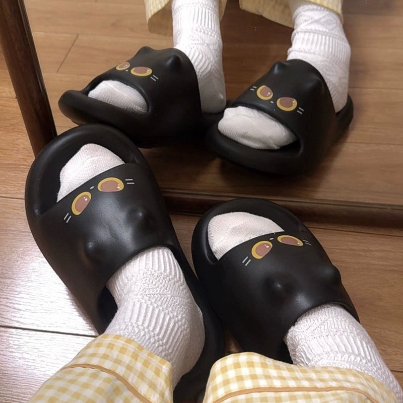 New Cute 3D Black Cat Paw Slid - Women Shoes Black recension och pris