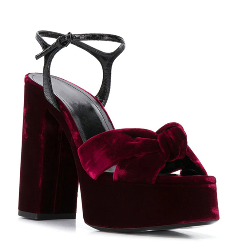 Burgundy Velvet Knot Peep Toe  - Women'S Shoes Burgundy recension och pris
