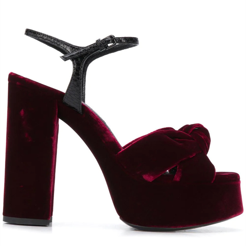 Burgundy Velvet Knot Peep Toe  - Women'S Shoes Burgundy recension och pris