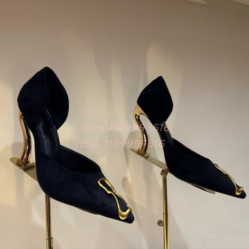 Metal Decor Black Suede Cover  - Women Shoes Black recension och pris