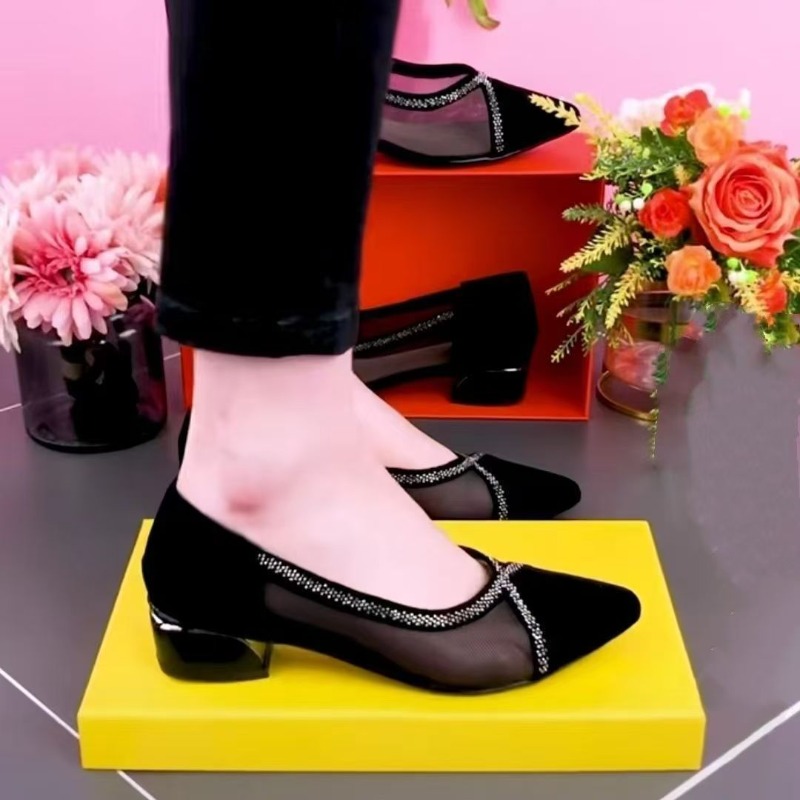 2025 Black Mesh New Pointed Fa - Women Shoes Black recension och pris